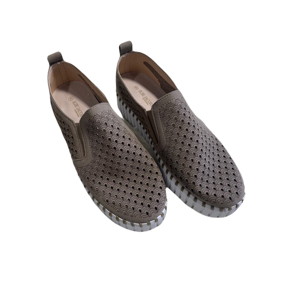Ilse Jacobsen Tulip Slip On Perforated Scalloped Platform Tan Sneaker Size 9/40